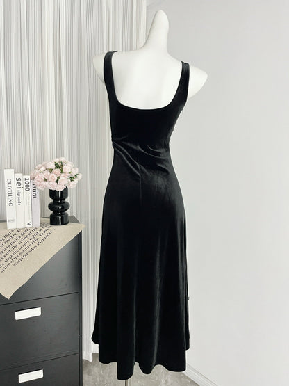 Sexy Mermaid Straps Black Velvet Summer Dress Holiday Party Birthday Outfits For Women DP0136