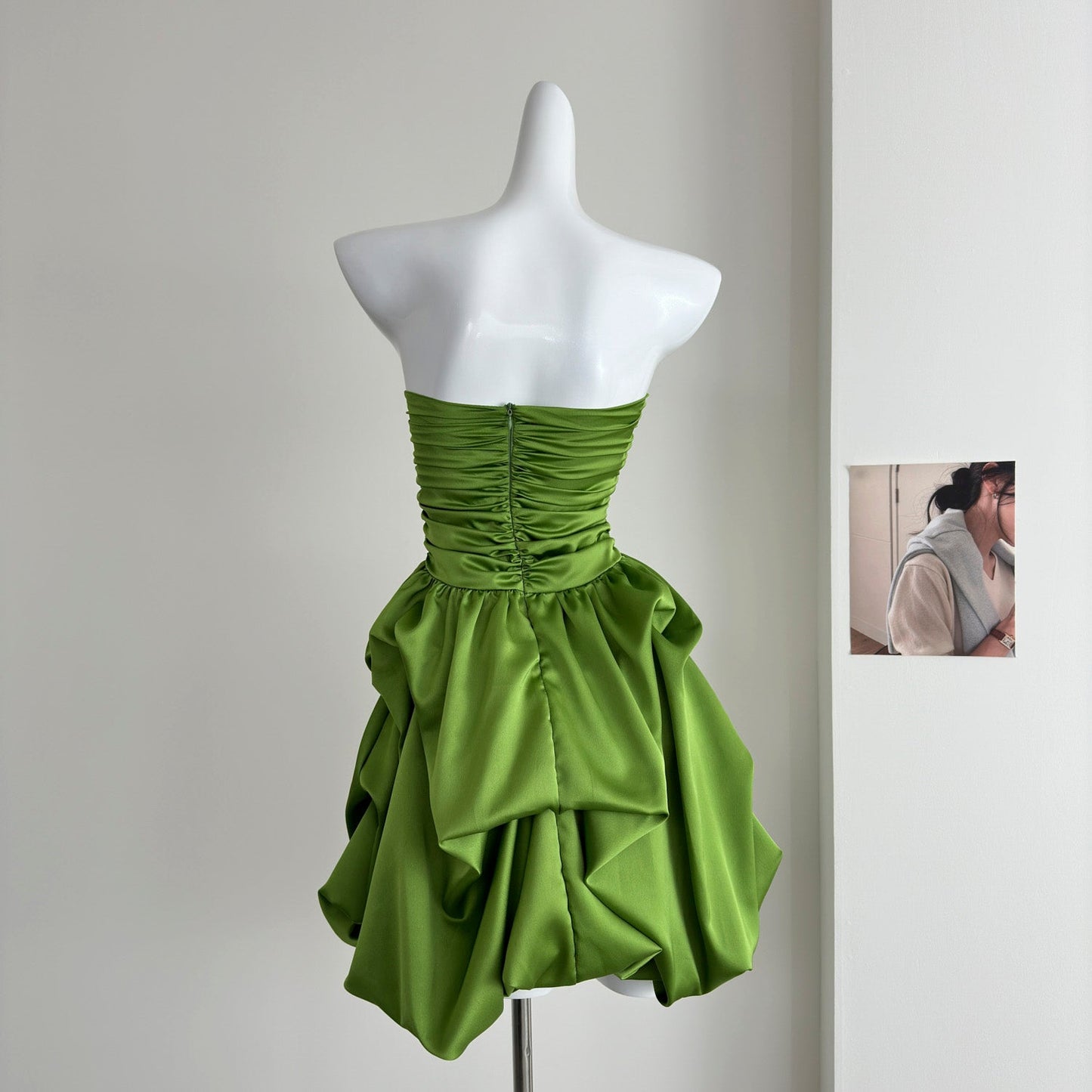 Cute A line Strapless Green Satin Short Summer Dress Holiday Party Birthday Outfits DP0145