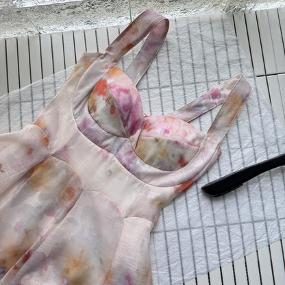 Cute A line Straps Floral Pink Short Summer Dress Holiday Party Birthday Outfits DP0138