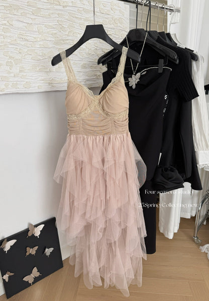 Cute A Line Straps Lace Ruffles Summer Dress Holiday Party Outfits For Girls DP0134