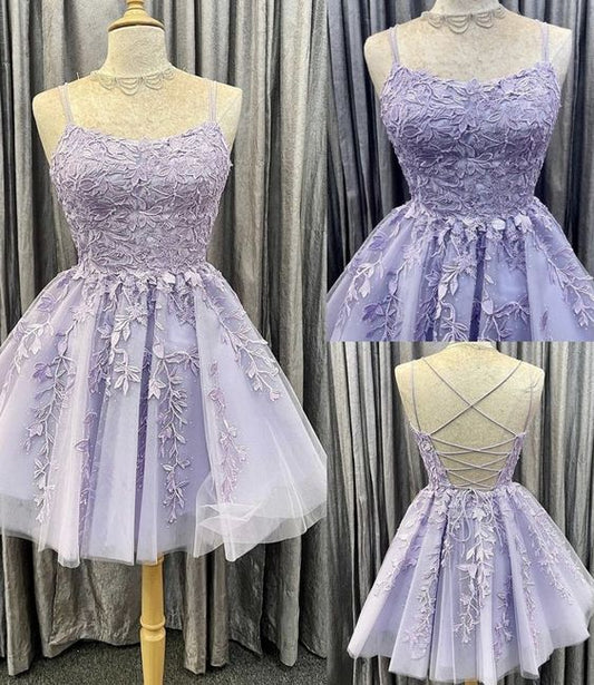 straps short lace homecoming dress dancing dress P01508
