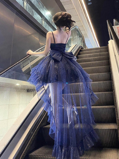 Vintage Ball Gown Spaghetti Straps Navy Blue Tulle 22th Birthday Dress Lolita Dress Lolita Outfits DH2445