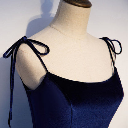 Simple A line Prom Dresses Navy Blue Tulle Evening Dress SH075