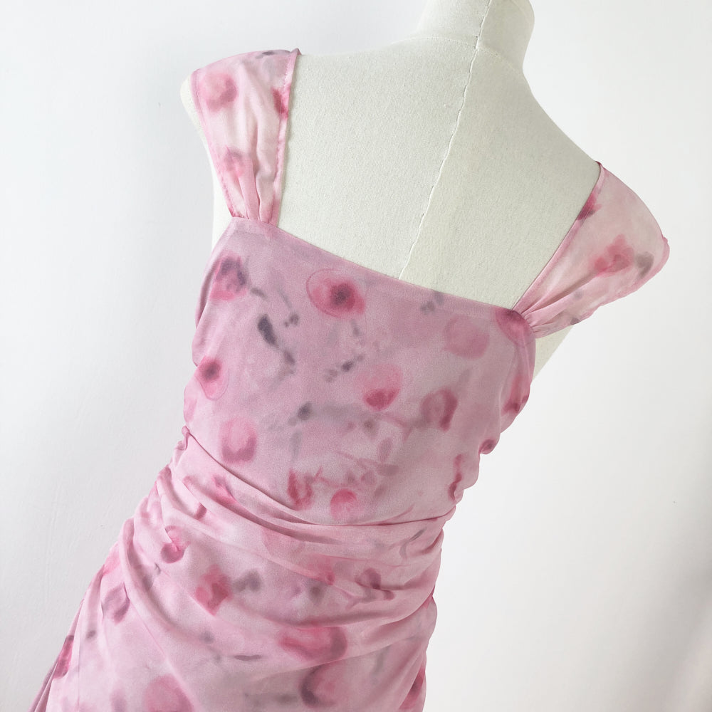 Sexy Sheath Straps Floral Pink Summer Dress Holiday Party Outfits For Women DP0103