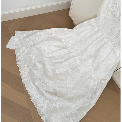 Sexy A Line Spaghetti Straps Floral White Lace Summer Dress Holiday Party Outfits For Women DP0105