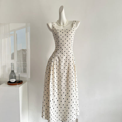 Sexy A line Square Neckline White Lace Summer Polka Dots Dress Holiday Party Outfits For Women DP0109