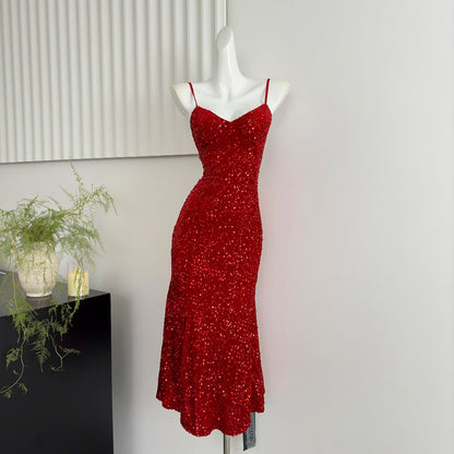 Sexy Mermaid Spaghetti Straps Sequin Birthday Party Dress Summer Holiday Outfits For Women DP0131