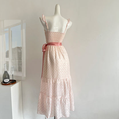 Sexy A line Square Neckline Pink Summer Polka Dots Dress Holiday Party Outfits For Women DP0110