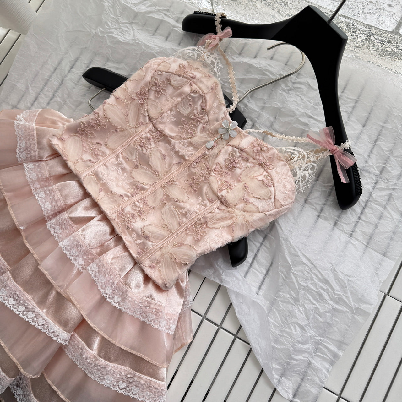 Sexy A line Spaghetti Straps 2 Pieces Pink Summer Dress Holiday Dresses Party Outfits For Women DP0118