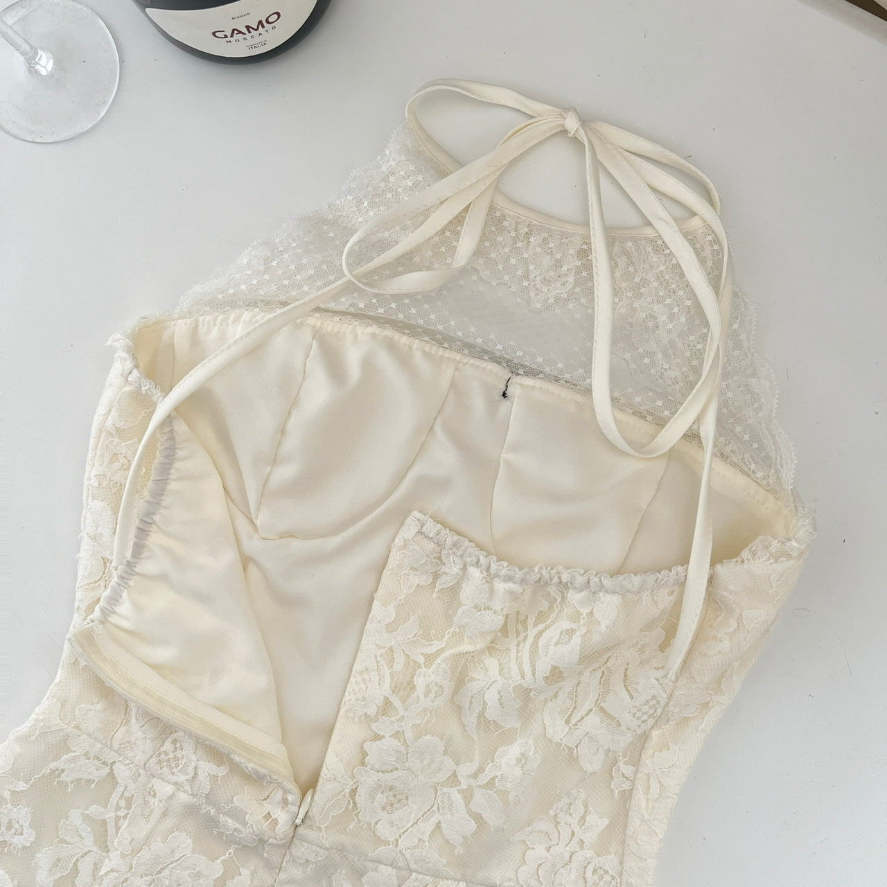 Cute Sheath Halter Neckline Short Lace Summer Dress Holiday Party Outfits For Women DP0123