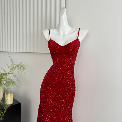 Sexy Mermaid Spaghetti Straps Sequin Birthday Party Dress Summer Holiday Outfits For Women DP0131