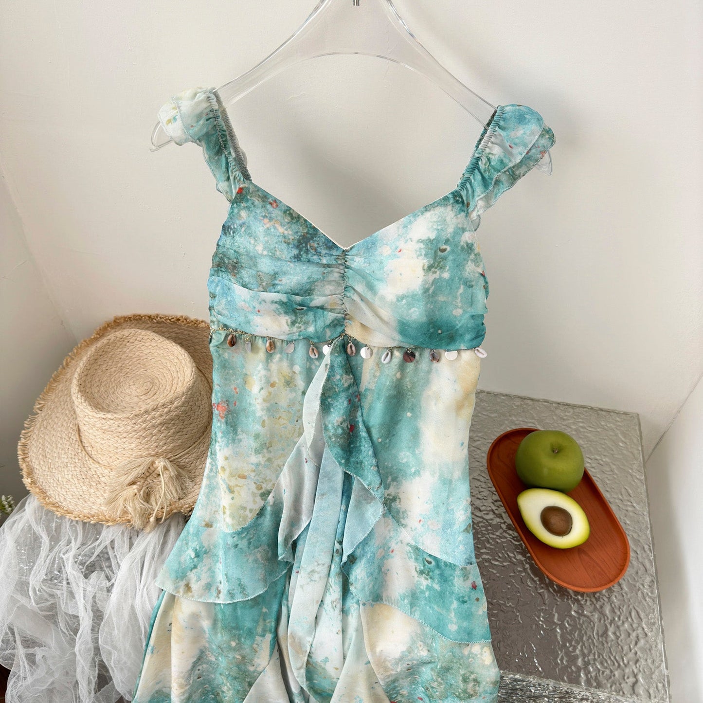 Sexy Mermaid Square Floral Green Summer Dress Holiday Party Birthday Outfits For Women DP0127
