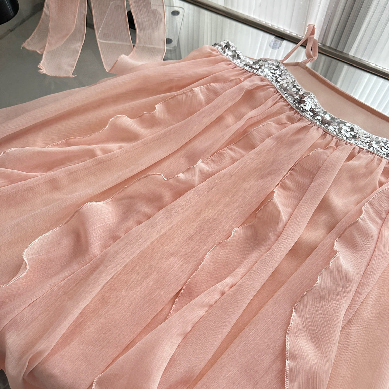 Cute A Line Spaghetti Straps Pink Chiffon Summer Dress Holiday Short Party Outfits For Women DP0102