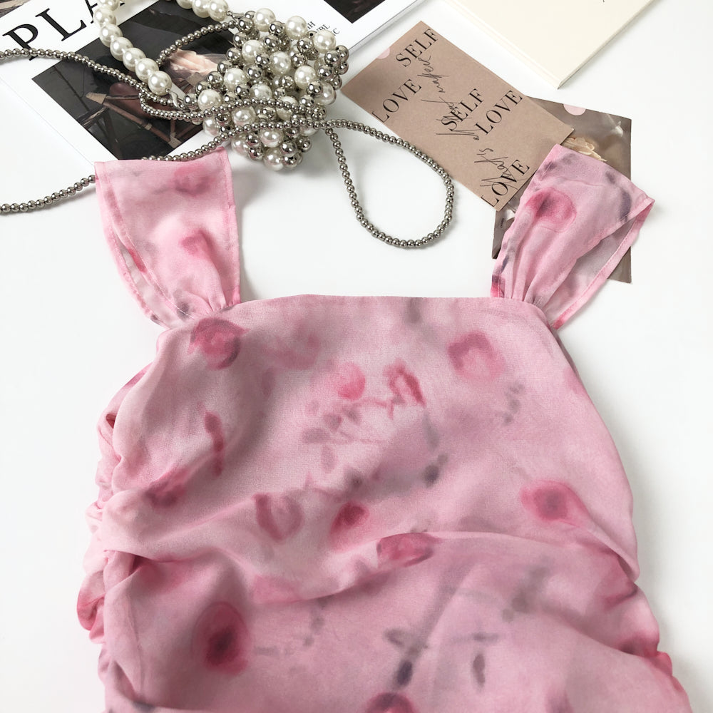 Sexy Sheath Straps Floral Pink Summer Dress Holiday Party Outfits For Women DP0103