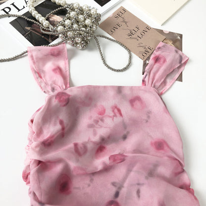 Sexy Sheath Straps Floral Pink Summer Dress Holiday Party Outfits For Women DP0103