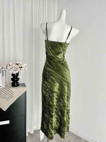 Sexy Mermaid Spaghetti Straps Velvet Green Summer Dress Holiday Party Outfits For Women DP0093