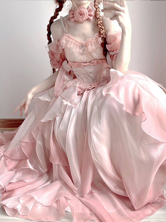 Sexy Ball Gown Off The Shoulder Short Sleeves 16th Pink Birthday Dress Lolita Dress Birthday Outfits DP0219