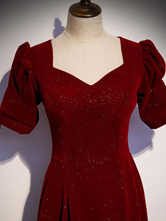 Simple Velvet Prom Dresses Red Bridesmaid Dress SH077