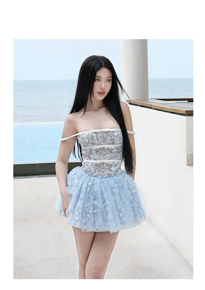 Cute A line Strapless Blue Lace Party Dresses Short Formal Homecoming Dresses Night Chic Elegant Short Dresses Cocktail Dress 16th Birthday Outfits Hoco Dresses DH2753