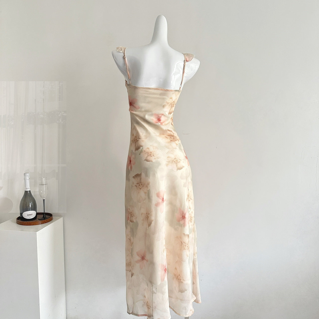 Simple Sheath V Neckline Pink Floral Chiffon Summer Dress Holiday Party Dress Birthday Outfits For Teens DP1409