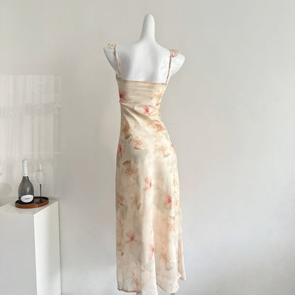 Simple Sheath V Neckline Pink Floral Chiffon Summer Dress Holiday Party Dress Birthday Outfits For Teens DP1409