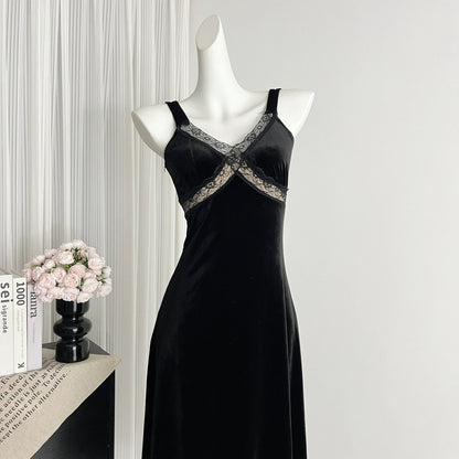 Sexy Mermaid Straps Black Velvet Summer Dress Holiday Party Birthday Outfits For Women DP0136