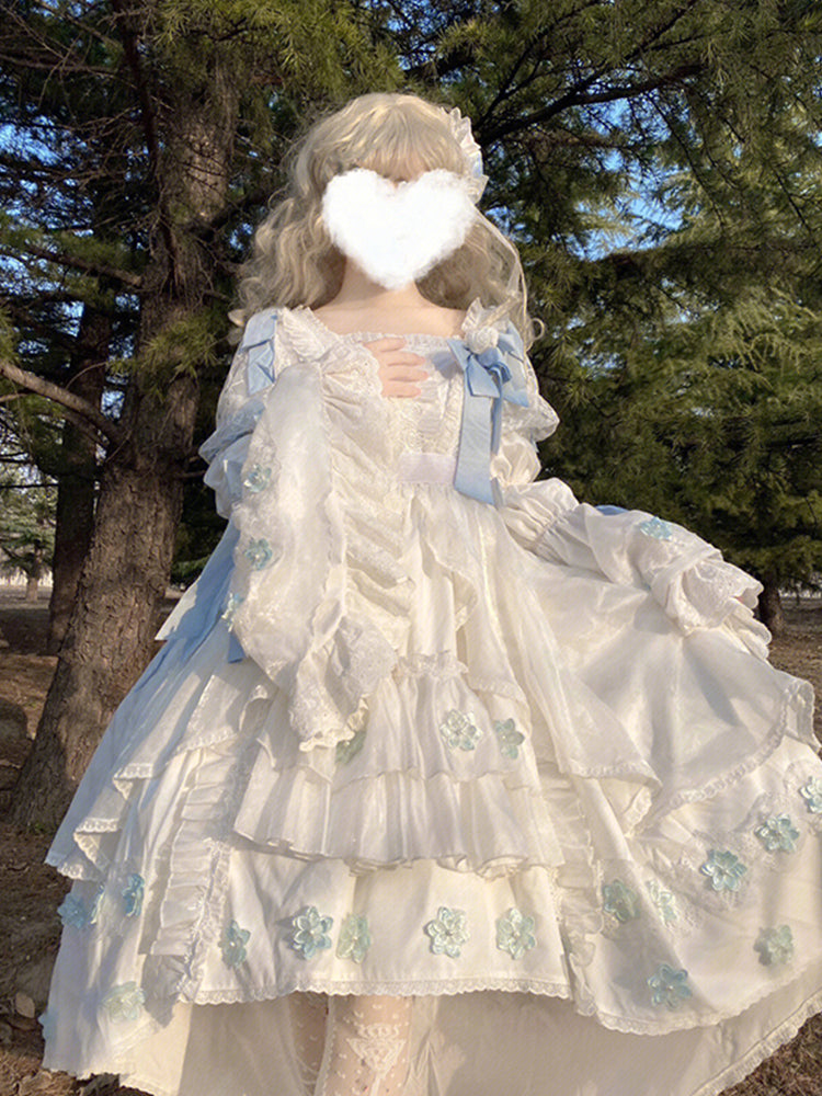 Vintage Ball Gown Square Neck White High Low Short Summer 18th Birthday Dress Lolita Dress Birthday Outfits W1209