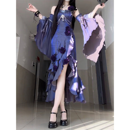 Vintage High Low Spaghetti Straps Grape 16th Birthday Dress Lolita Dress Satin Birthday Outfits W1200