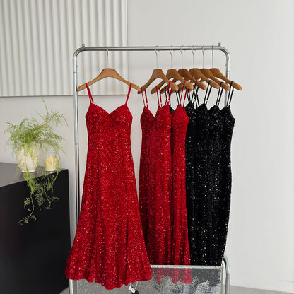 Sexy Mermaid Spaghetti Straps Sequin Birthday Party Dress Summer Holiday Outfits For Women DP0131