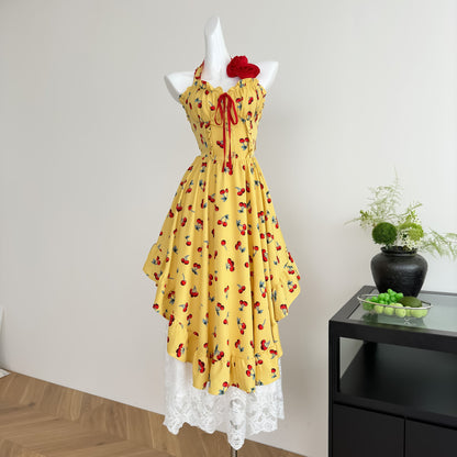 Simple A line Halter Yellow Summer Dress Holiday Party Dress Birthday Outfits For Teens DP1404