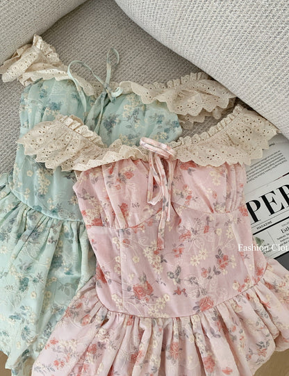 Cute Ball Gown Square Satin Floral Pink Short Summer Dress Holiday Party Outfits For Women DP1406