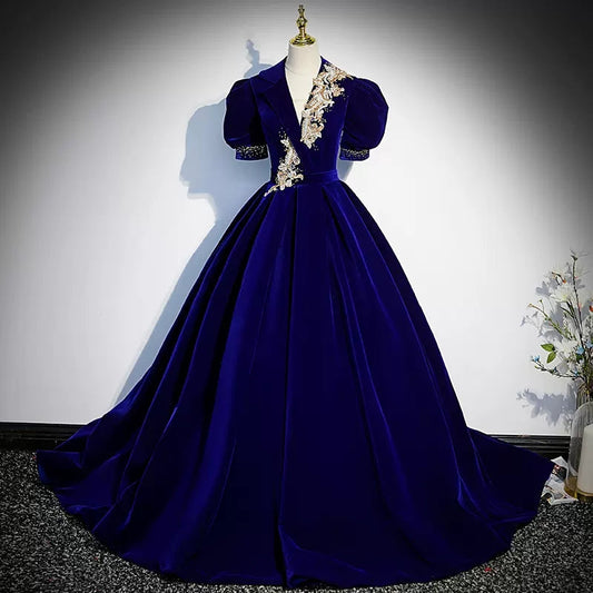 Royal Blue Long V Neckline Prom Dresses Sexy Evening Dress SH083