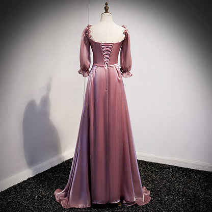 A Line Pink Long Prom Dresses SH203