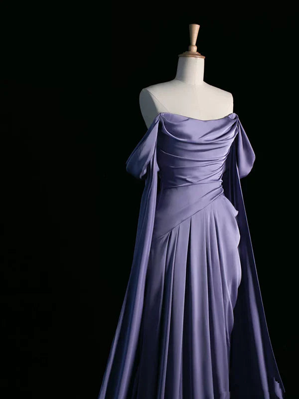 Elegant Purple Satin Prom Dress, Draped Bodice Formal Party Dress SH2500