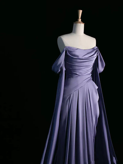 Elegant Purple Satin Prom Dress, Draped Bodice Formal Party Dress SH2500