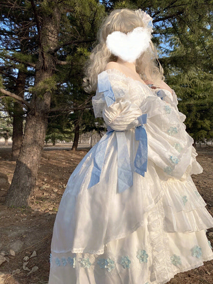 Vintage Ball Gown Square Neck White High Low Short Summer 18th Birthday Dress Lolita Dress Birthday Outfits W1209