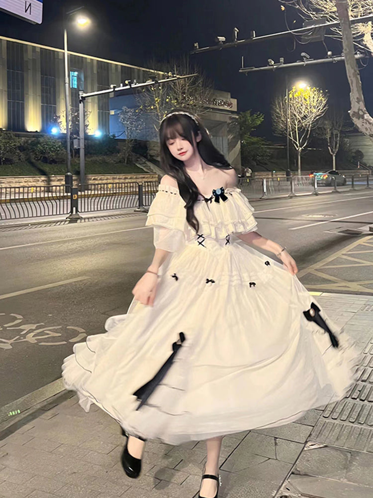 Vintage Ball Gown Off The Shoulder White Chiffon Summer 18th Birthday Dress Lolita Dress Birthday Outfits W1210