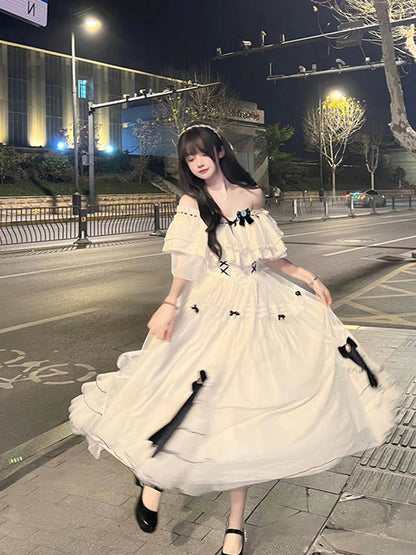 Vintage Ball Gown Off The Shoulder White Chiffon Summer 18th Birthday Dress Lolita Dress Birthday Outfits W1210