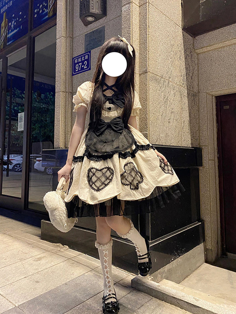 Cute Ball Gown Short Sleeves 16th Birthday Dress Lolita Dress Champagne Birthday Outfits DP0215