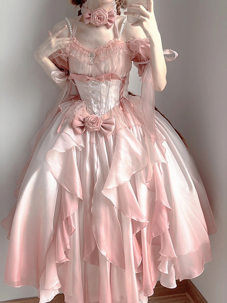 Sexy Ball Gown Off The Shoulder Short Sleeves 16th Pink Birthday Dress Lolita Dress Birthday Outfits DP0219
