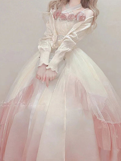 Vintage Ball Gown Off The Shoulder Short Sleeves 16th Ombre Pink Birthday Dress Lolita Dress Birthday Outfits DP0226