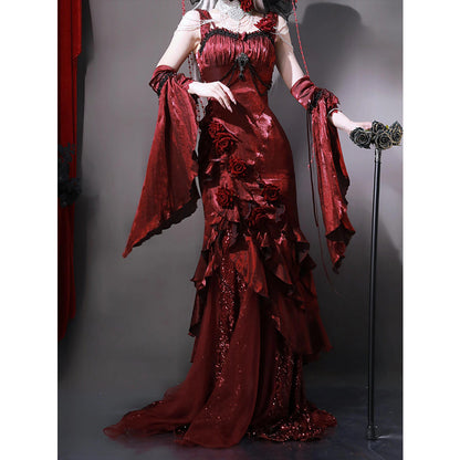 Vintage High Low Spaghetti Straps Burgundy 16th Birthday Dress Lolita Dress Satin Birthday Outfits DP0217