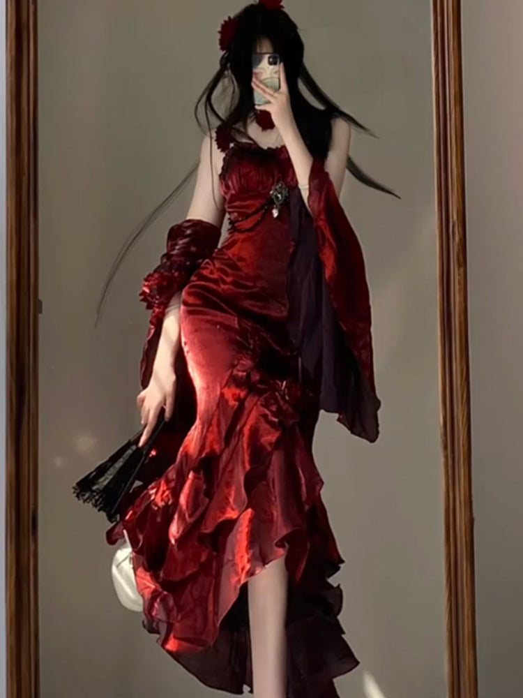 Cute High Low Burgundy Summer 18th Wine Red With Sleeves Birthday Dress Lolita Dress Birthday Outfits W1007