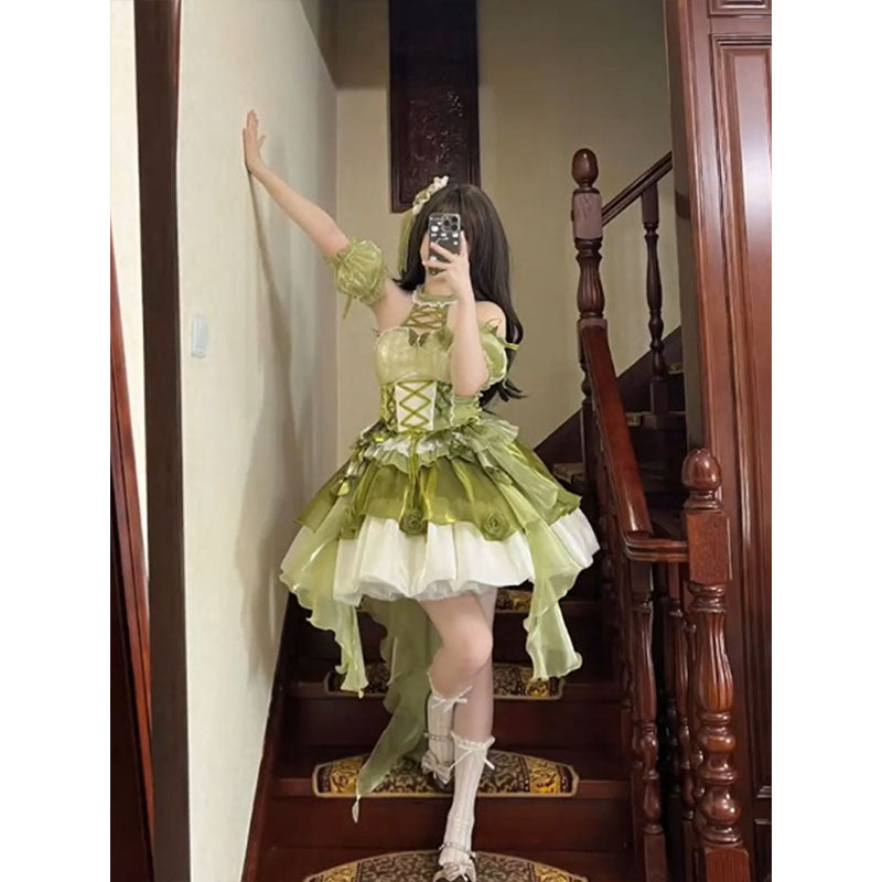 Vintage Ball Gown High Neck Green 22th Birthday Dress Lolita Dress Short Lolita Outfits DH2444