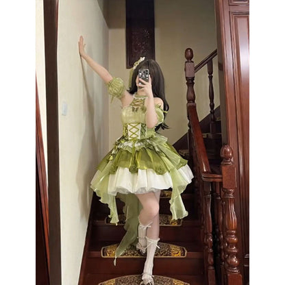Vintage Ball Gown High Neck Green 22th Birthday Dress Lolita Dress Short Lolita Outfits DH2444