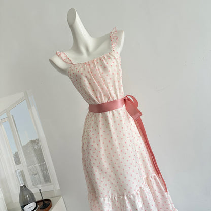 Sexy A line Square Neckline Pink Summer Polka Dots Dress Holiday Party Outfits For Women DP0110