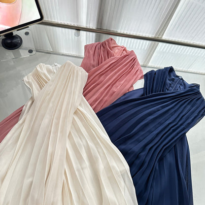 Sexy A line Halter Neckline Pink Short Chiffon Summer Dress Holiday Party Outfits For Women DP0119