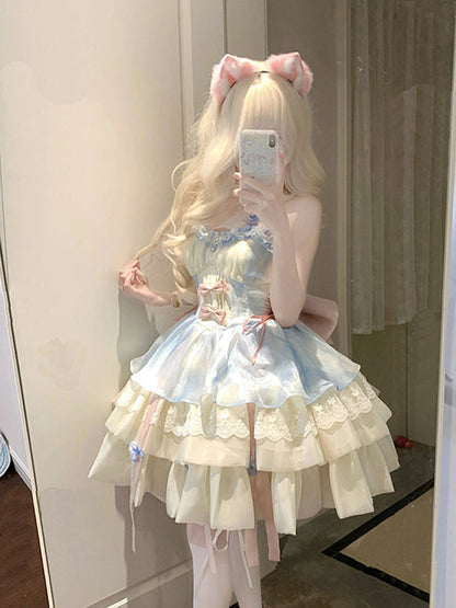 Vintage Ball Gown Halter Lace Short Mini Summer 18th Birthday Dress Lolita Dress Birthday Outfits W1247