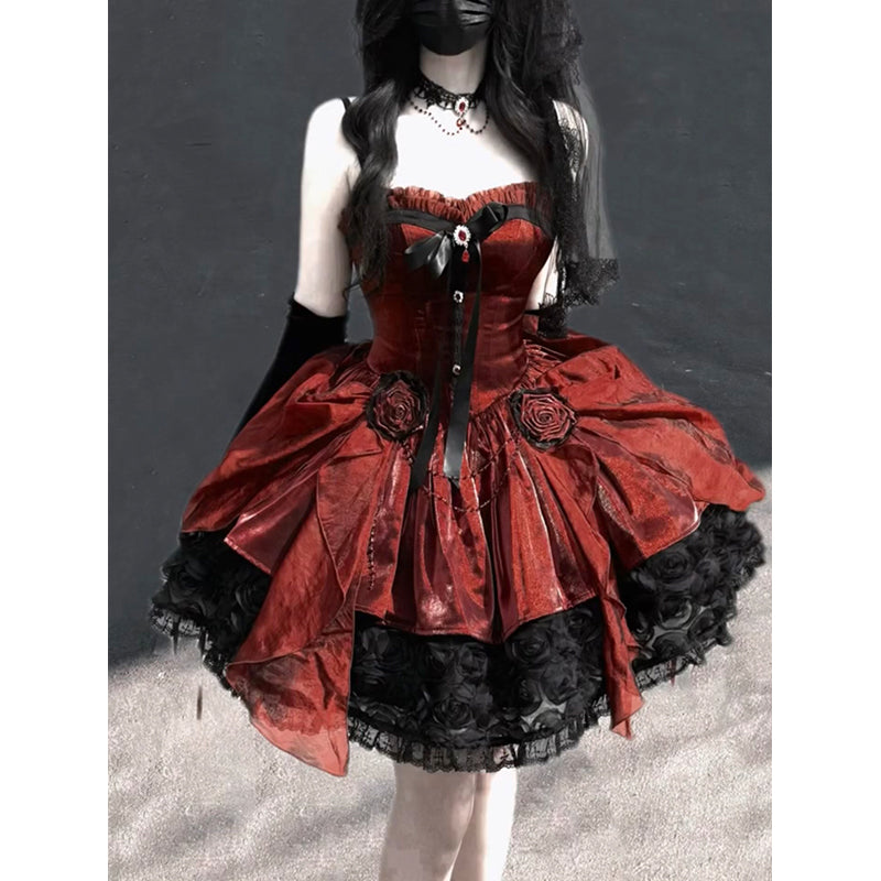 Cute Ball Gown Sweetheart Burgundy Short Lace Summer 18th Birthday Dress Lolita Dress Birthday Outfits W1251