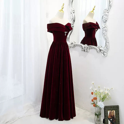 Simple A line Long Red Prom Dresses SH231